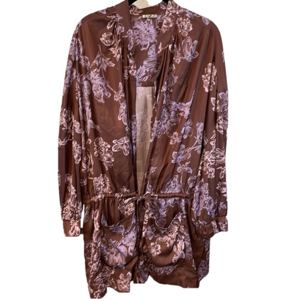 Floral Brown Cover Up Swim Beach Dress‎ Sheer Lightweight Tunic - Picture 2 of 7